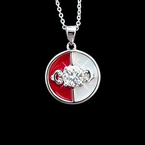 Sterling GRA Moissanite 1.0ct D Color Round Red White Enamel Pendant Necklace
